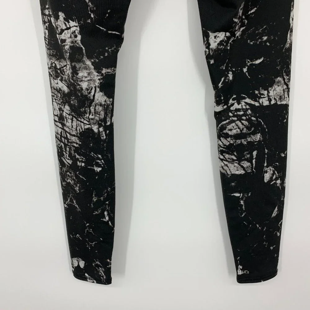 ALO Leggings Black White Marbled Tie Dye Mid Rise Full Length_8